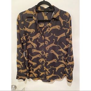 Cheetah Print Sheer Bottom Down Blouse